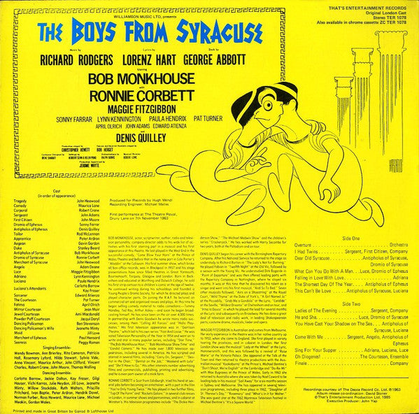 The Boys From Syracuse (Original London Cast Recording) Company : The Boys From Syracuse (LP, Album, RE)