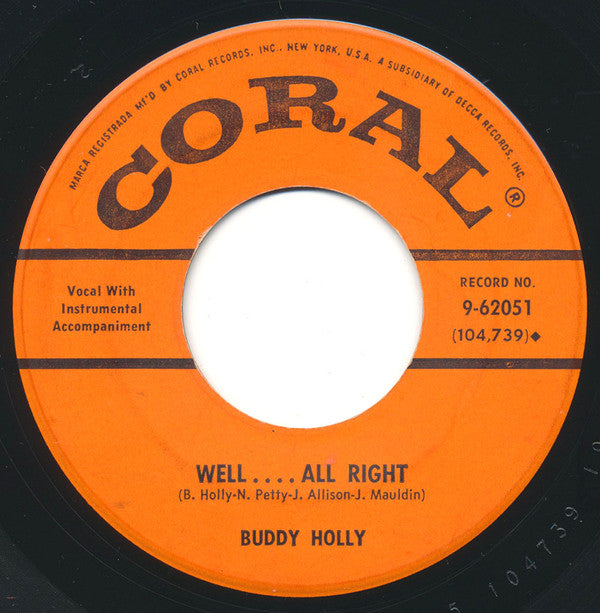 Buddy Holly : Heartbeat / Well.... All Right (7", Single)