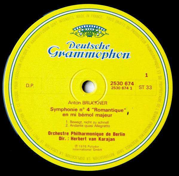 Anton Bruckner - Berliner Philharmoniker, Herbert Von Karajan : Symphonie N°4 "Romantique" (LP, Album, RE, Gat)