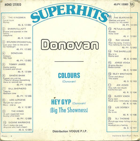 Donovan : Colours / Hey Gyp (7", Single, Mono)