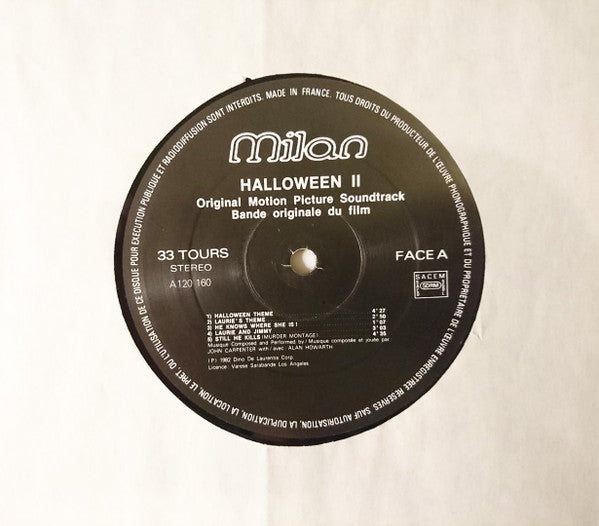 John Carpenter With/Avec Alan Howarth : Halloween II (Bande Originale Du Film / Original Motion Picture Soundtrack) (LP, Album)