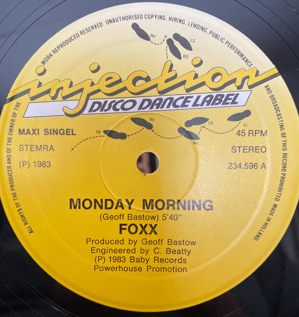 Foxx (5) : Monday Morning (12" Disco Mix) (12", Maxi)