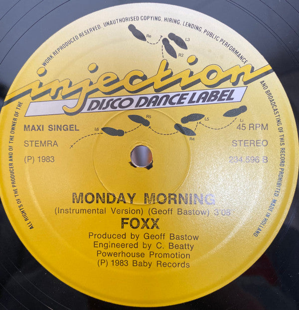 Foxx (5) : Monday Morning (12" Disco Mix) (12", Maxi)