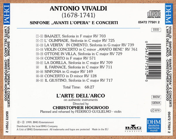 Antonio Vivaldi, L'Arte Dell'Arco, Christopher Hogwood, Federico Guglielmo : Avanti L'Opera (CD)