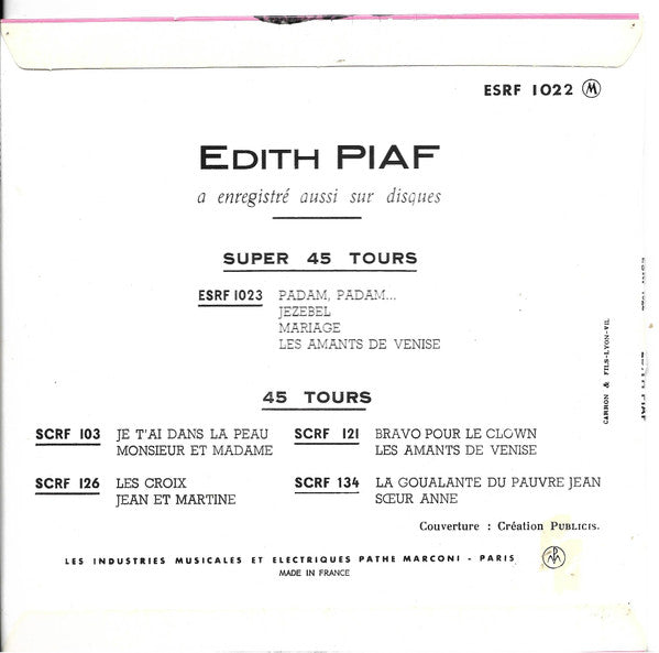 Edith Piaf : La Goualante Du Pauvre Jean  (7", EP, RE)