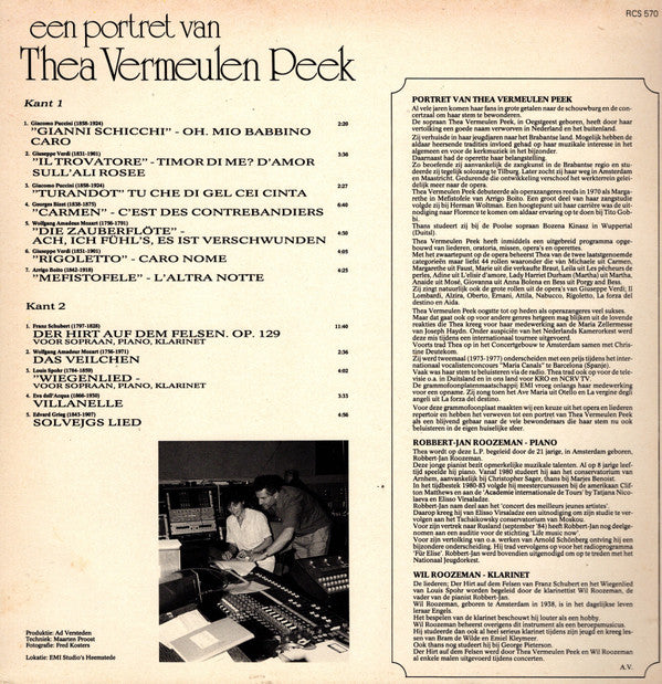 Thea Vermeulen Peek Met Robbert-Jan Roozeman En Wil Roozeman : Een Portret Van Thea Vermeulen Peek (LP, Album)