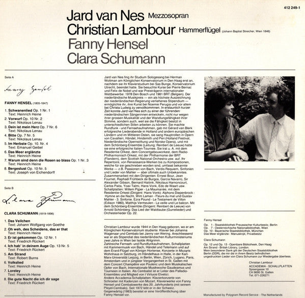 Jard Van Nes, Fanny Mendelssohn Hensel, Clara Schumann : Lieder (LP, Album)