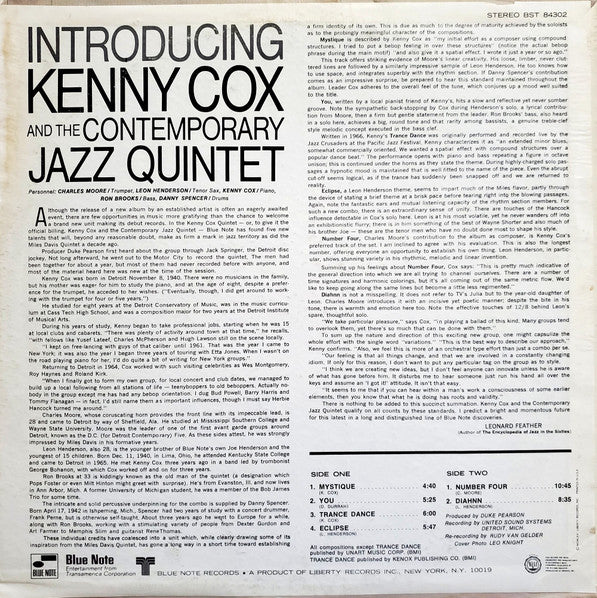 Kenny Cox And The Contemporary Jazz Quintet (2) : Introducing Kenny Cox And The Contemporary Jazz Quintet (LP, Album)