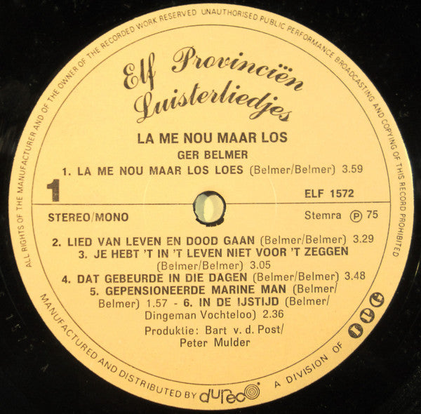 Ger Belmer : La Me Nou Maar Los (LP)