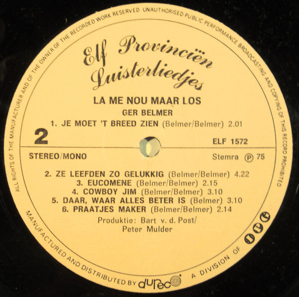 Ger Belmer : La Me Nou Maar Los (LP)