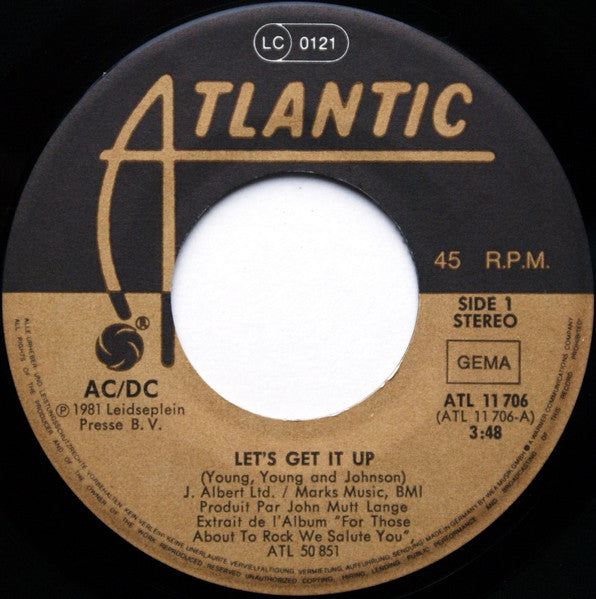 AC/DC : Let's Get It Up / Back In Black (Enregistrement Public 1981) (7", Single)