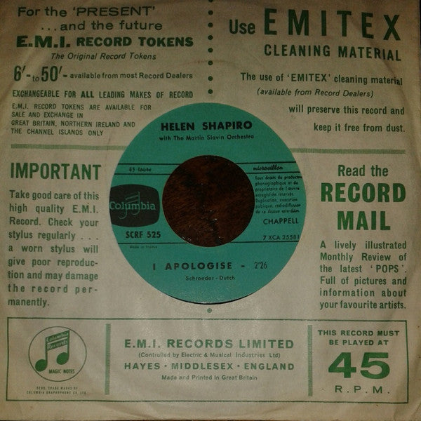 Helen Shapiro : Tell Me What He Said / I Apologise (7", Single)