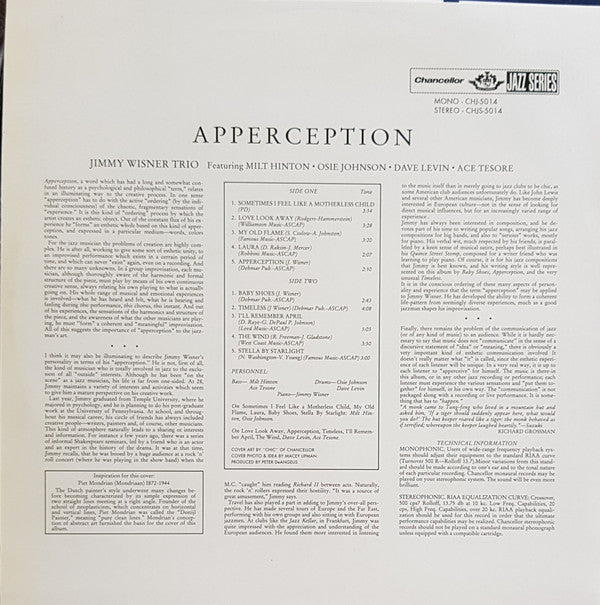 Jimmy Wisner Trio : Apersepshun (Apperception) (LP, Album, Mono, RE)