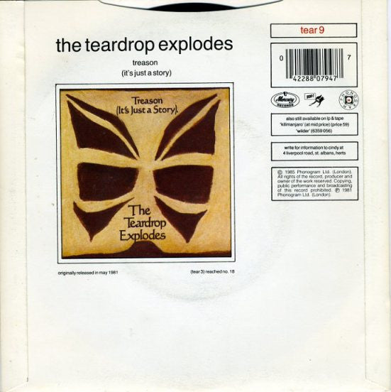 The Teardrop Explodes : Reward / Treason (7", Single, Pap)