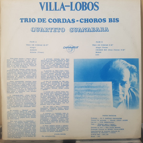 Heitor Villa-Lobos, Quarteto Guanabara : Trio De Cordas - Choros Bis (LP, Album)