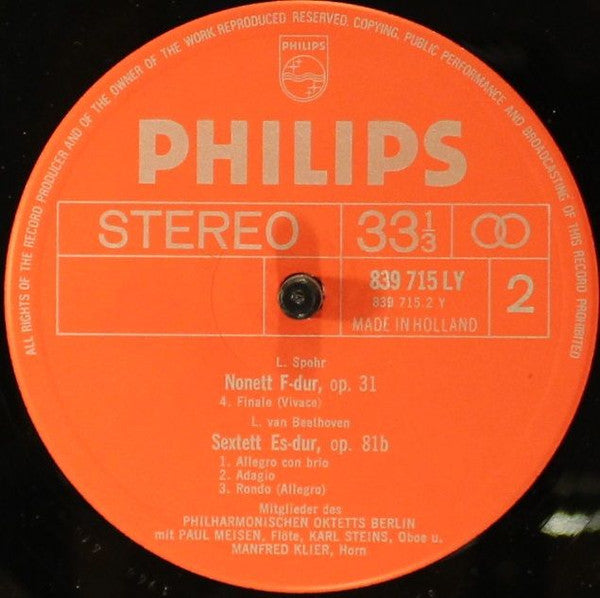 Ludwig van Beethoven, Louis Spohr - Philharmonisches Oktett Berlin : Sextett Für Hörner Und Streicher, Op. 81b / Nonett, Op. 31 (LP)