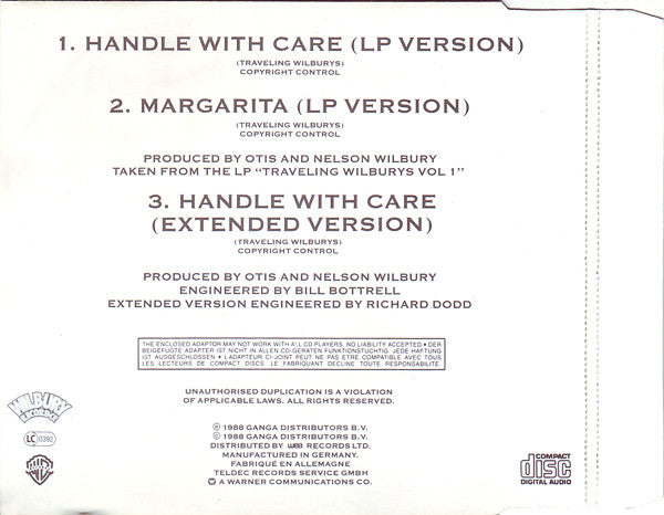Traveling Wilburys : Handle With Care (CD, Mini, Single)