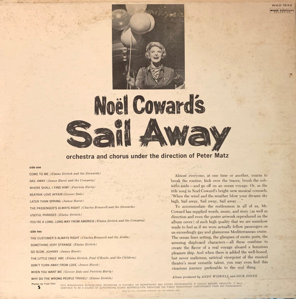 Noël Coward - Elaine Stritch : Sail Away  (Original Broadway Cast) (LP, Album, Mono, Gat)