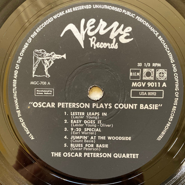 The Oscar Peterson Quartet : Oscar Peterson Plays Count Basie (LP, Album, Mono, RE)