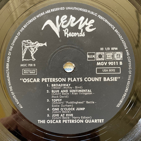 The Oscar Peterson Quartet : Oscar Peterson Plays Count Basie (LP, Album, Mono, RE)