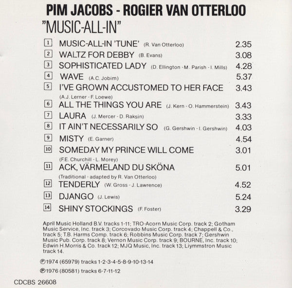 Pim Jacobs - Rogier Van Otterloo : Music-All-In (CD, Comp)