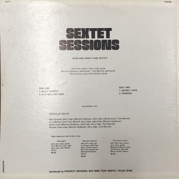 John & Jerry Case Sextet : Sextet Sessions (LP, Album)