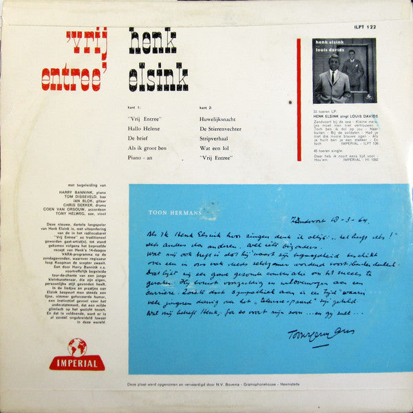 Henk Elsink : Vrij Entree (10", Album, Mono)