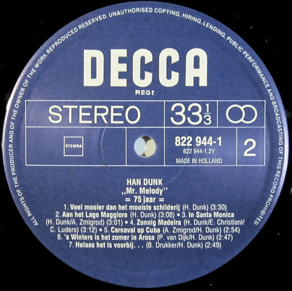 Han Dunk : "Mr. Melody" 75 Jaar (LP, Album)