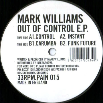 Mark Williams : Out Of Control E.P. (12", EP)