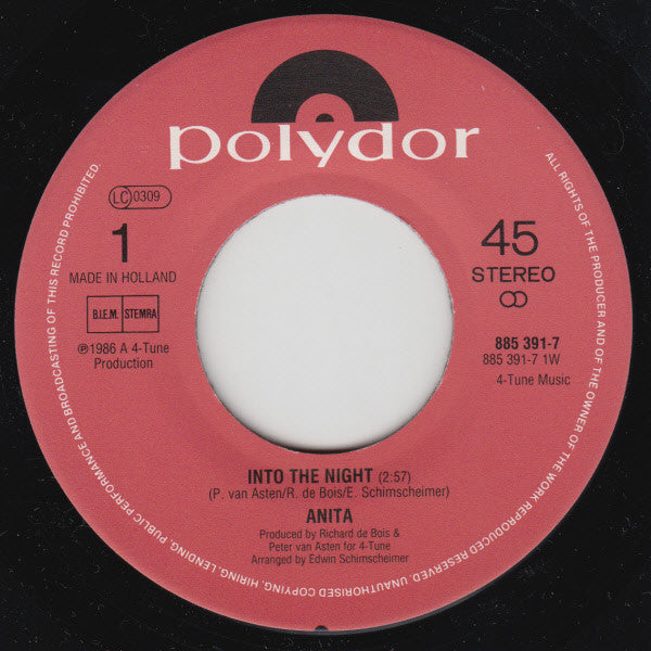 Anita : Into The Night (7", Single, Fol)