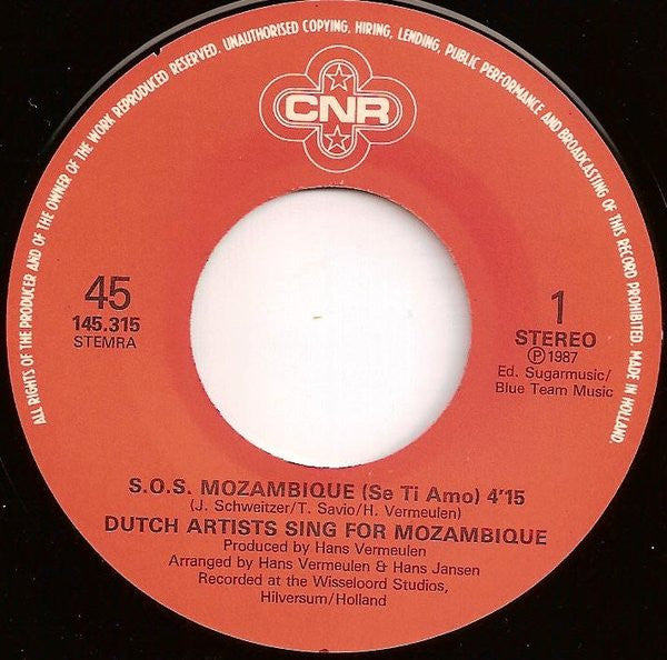 Dutch Artists Sing For Mozambique : S.O.S. Mozambique (7", Single)
