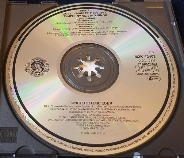 Gustav Mahler - Agnes Baltsa, Wiener Philharmoniker, Lorin Maazel : Symphony 3 / Kindertotenlieder (2xCD)