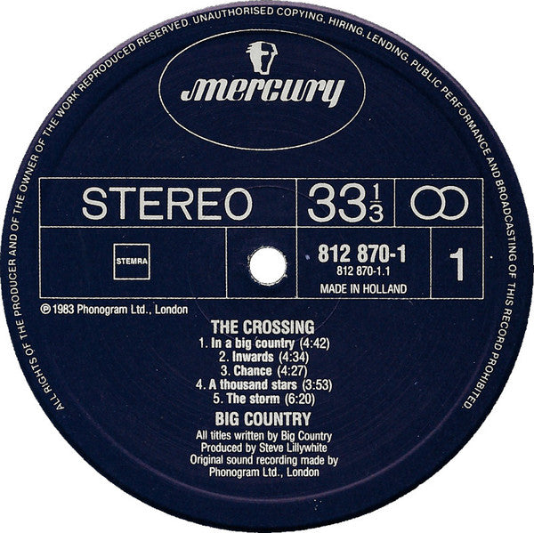 Big Country : The Crossing (LP, Album, Blu)