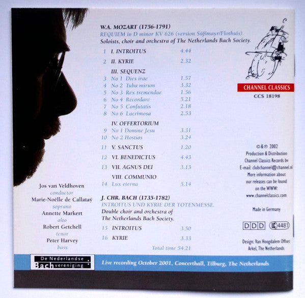 Wolfgang Amadeus Mozart, Johann Christian Bach / De Nederlandse Bachvereniging - Jos Van Veldhoven : Requiem / Introitus Und Kyrie Der Totenmesse (CD, Album)