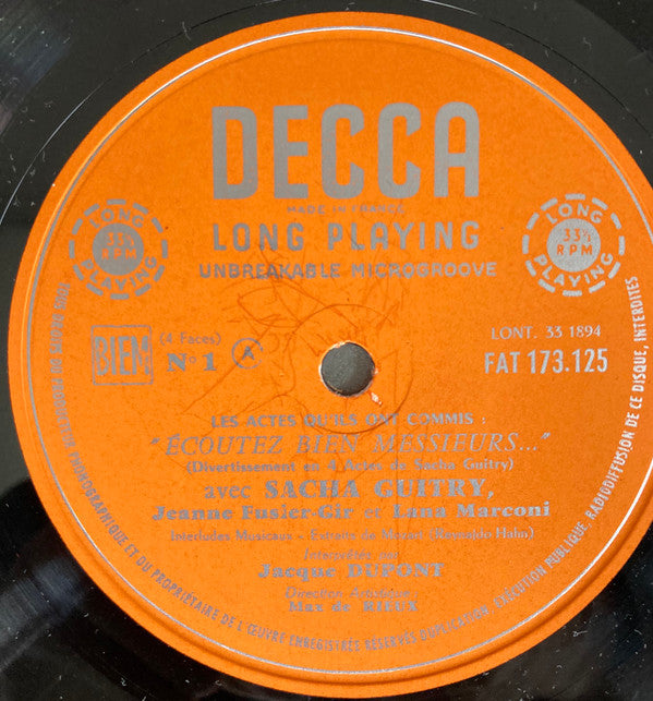 Sacha Guitry : Ecoutez Bien,Messieurs....Divertissement en Plusieurs Actes (2xLP, Album, Mono)