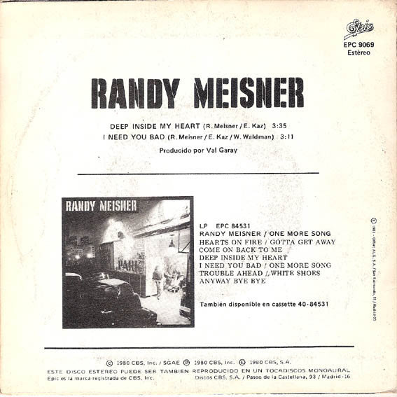 Randy Meisner : Deep Inside My Heart (7", Single, Promo)