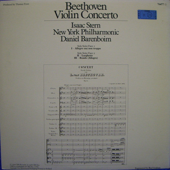 Ludwig van Beethoven • Isaac Stern / Daniel Barenboim / New York Philharmonic : Violin Concerto (LP, Album)