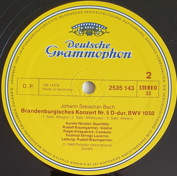 Johann Sebastian Bach, Adolf Scherbaum • Aurèle Nicolet, Festival Strings Lucerne, Rudolf Baumgartner : Brandenburgische Konzerte Nr. 2•3•5 (LP, Album, RE)