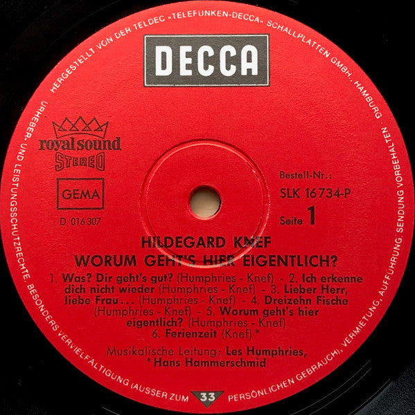 Hildegard Knef : Worum Geht's Hier Eigentlich? (LP, Album)