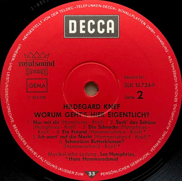 Hildegard Knef : Worum Geht's Hier Eigentlich? (LP, Album)