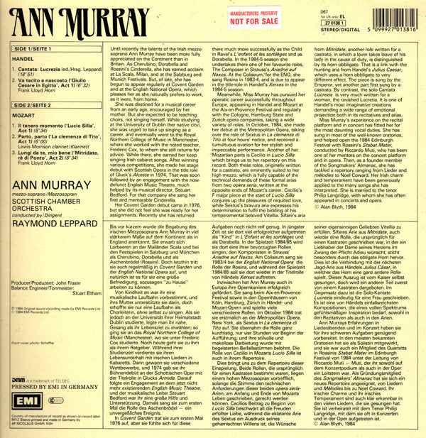 Ann Murray, Scottish Chamber Orchestra, Raymond Leppard - Georg Friedrich Händel / Wolfgang Amadeus Mozart : Arias / Arien (LP, DMM)