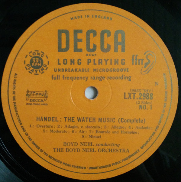 Georg Friedrich Händel - Boyd Neel Conducting The Boyd Neel Orchestra : The Water Music (LP, Mono)