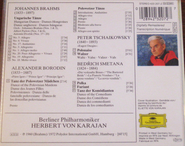 Alexander Borodin · Johannes Brahms · Pyotr Ilyich Tchaikovsky · Bedřich Smetana - Herbert von Karajan, Berliner Philharmoniker : Borodin: Polovtsian Dances · Brahms: 8 Hungarian Dances. Tschaikowsky: Polonaise And Waltz From "Eugene Onegin" · Smetana: Dances From "The Bartered Bride" (CD, Comp, RM)