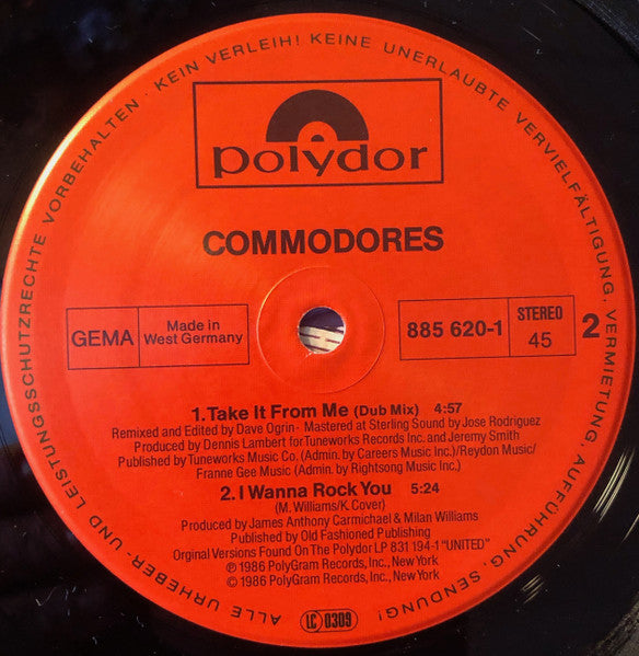 Commodores : Take It From Me (12")