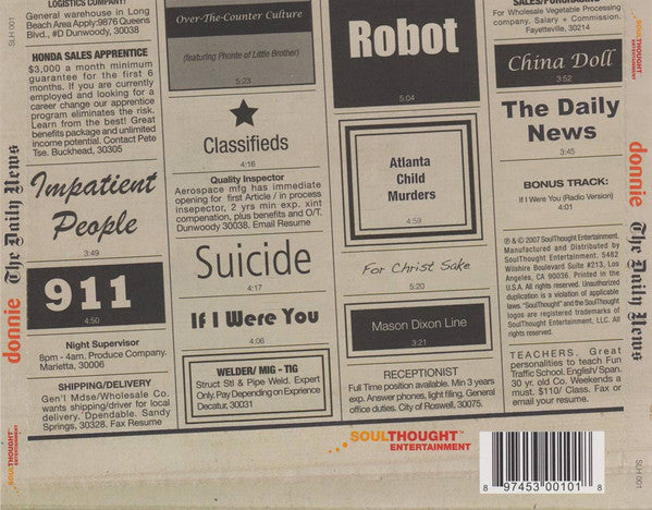 Donnie : The Daily News (CD, Album)