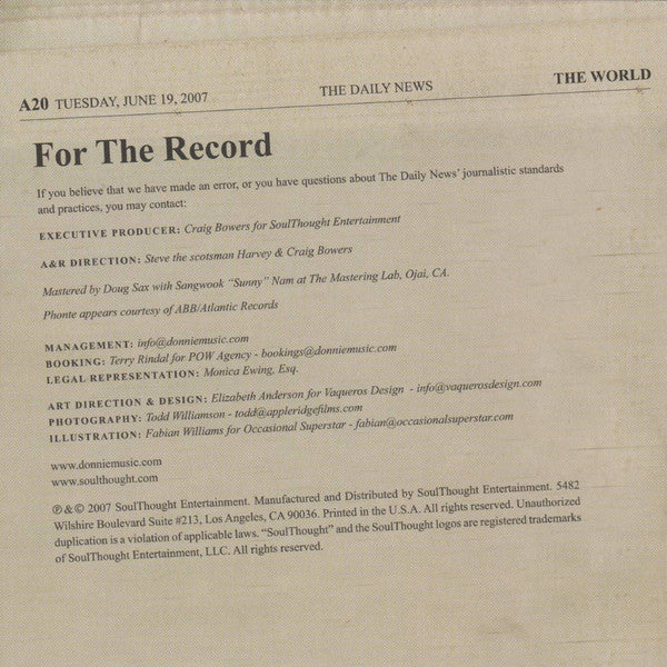 Donnie : The Daily News (CD, Album)