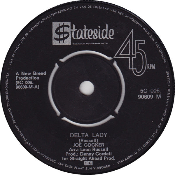 Joe Cocker : Delta Lady (7", Single, Mono)
