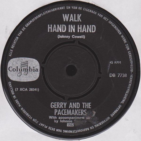 Gerry & The Pacemakers : Walk Hand In Hand (7", Single)