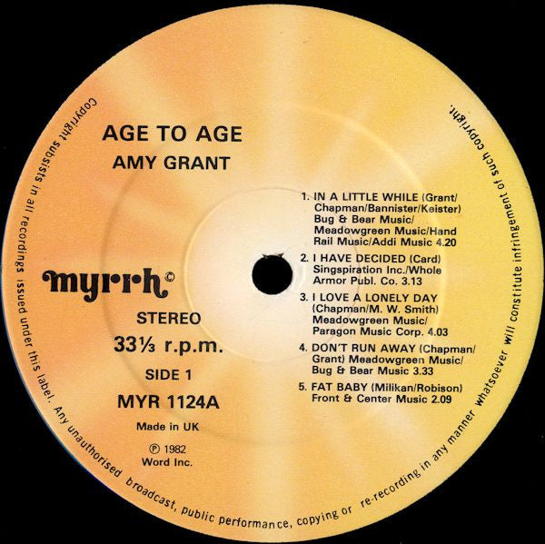Amy Grant : Age To Age (LP, Album)