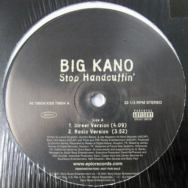 Big Kano : Stop Handcuffin' (12", Promo)